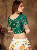 Off White And Green Organza Lehenga Choli